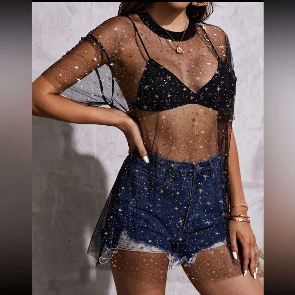 SHEIN Star Mesh Shirt NEW - S